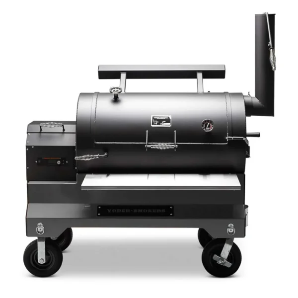 Yoder Smokers: YS1500S Comp Cart (Silver) + Stainless Steel Front Shelf + 2nd Level Slide-Out Cooking Shelf