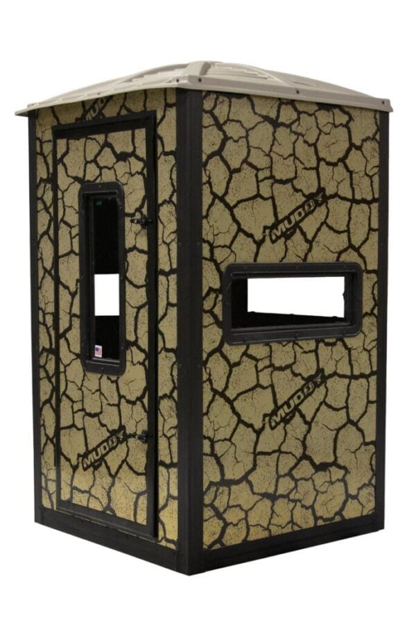 GUNNER BOX BLIND W/ DELUXE 5' TOWER / STEEL WALL CONSTUCTION / CRACKED MUD CAMO